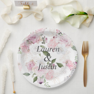 Roos Tuin Bloemen Monogram Bruiloft Papieren Bordje
