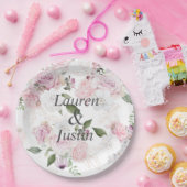 Roos Tuin Bloemen Monogram Bruiloft Papieren Bordje (Feest)