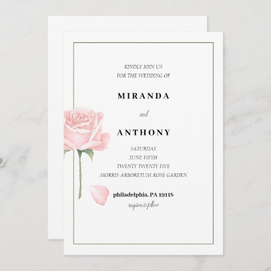 Roos tuin bruiloft uitnodiging (Voorkant / Achterkant)
