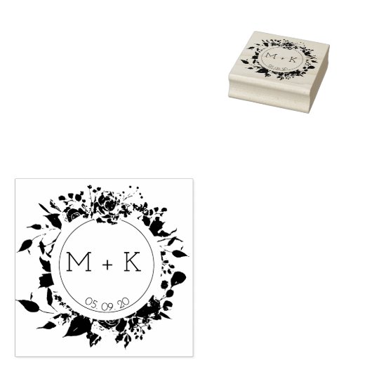 Roos Tuin Circulaire Bruiloft Monogram Stempel (Gestempeld)