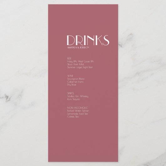 Roos Tuin | Dark Roos Bruiloft Drink Menu (Voorkant)