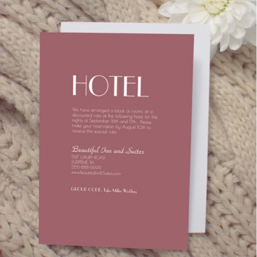 Roos Tuin | Donker Roos bruiloft accommodatie Informatiekaartje