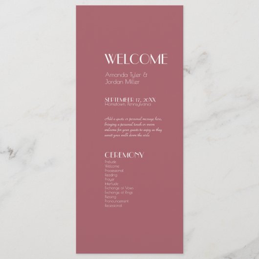 Roos Tuin | Donker Roos bruiloft programma Programmakaart (Voorkant)