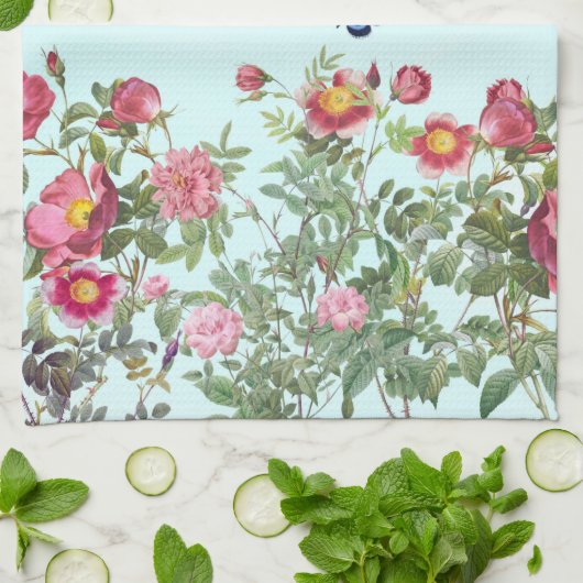 Roos tuin en vlinders theedoek (Gevouwen)