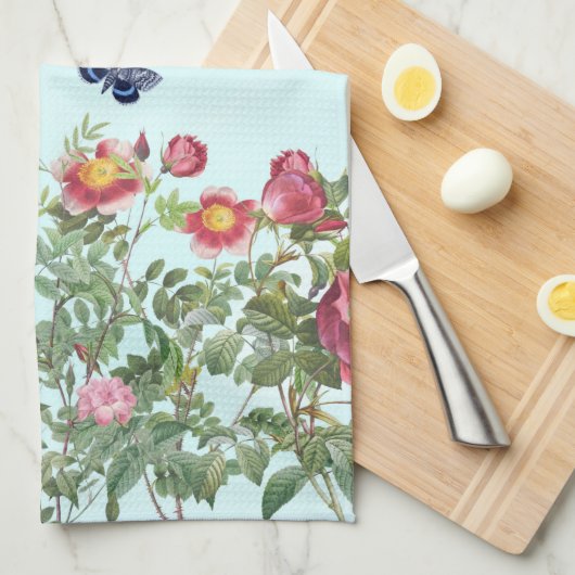 Roos tuin en vlinders theedoek (Quarter Fold)