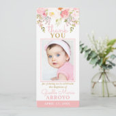 Roos Tuin Meisje Doop Foto Bladwijzer Dank u Kaart (Staand voorkant)