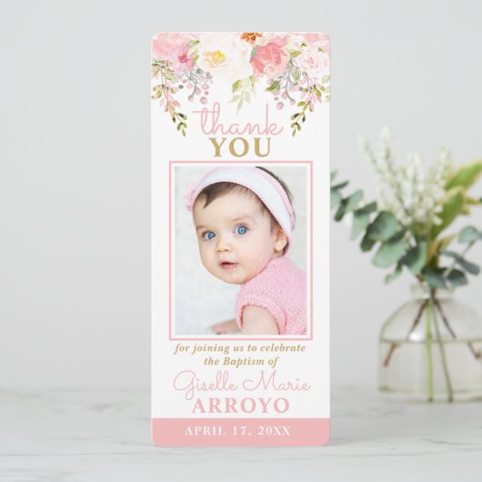 Roos Tuin Meisje Doop Foto Bladwijzer Dank u Kaart (Staand voorkant)