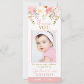 Roos Tuin Meisje Doop Foto Bladwijzer Dank u Kaart (Voorkant)