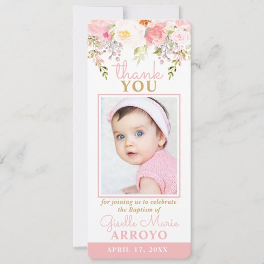 Roos Tuin Meisje Doop Foto Bladwijzer Dank u Kaart (Voorkant)