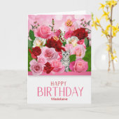 Roos Tuin met tabby Cat and Name Birthday Kaart (Gele Bloem)