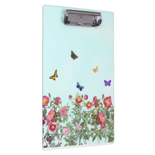 Roos tuin met vlinders klembord (Rechts)