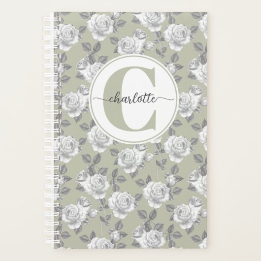 Roos Tuin Monogram Sage Green Planner (Voorkant)