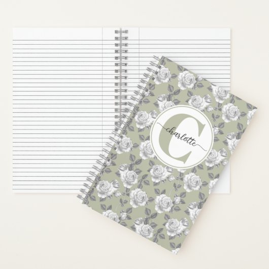 Roos Tuin Monogram Sage Groen Notitieboek (Binnen)