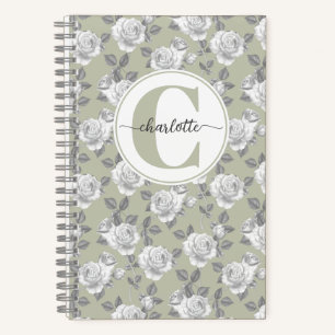 Roos Tuin Monogram Sage Groen Notitieboek