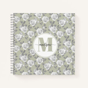 Roos Tuin Monogram Sage Groen Notitieboek