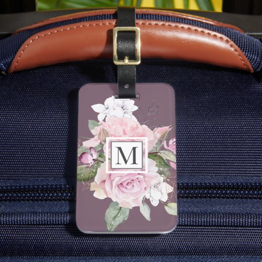 Roos Tuin Paarse Monogram Bagagelabel (Voorkant Insitu 2)