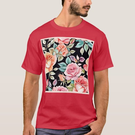 Roos Tuin Patroon Ontwerp T-shirt (Voorkant)