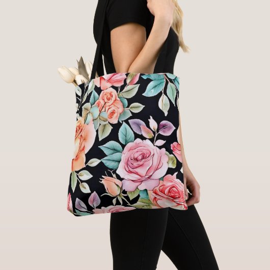 Roos Tuin Patroon Ontwerp Tote Bag (Dichtbij)
