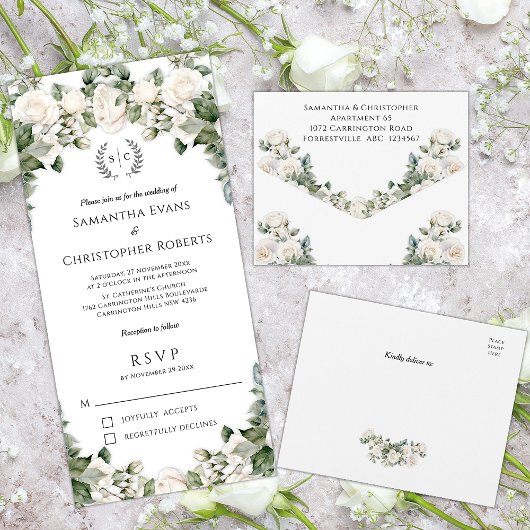 Roos Tuin Romance Bloemen Bruiloft All In One Uitnodiging