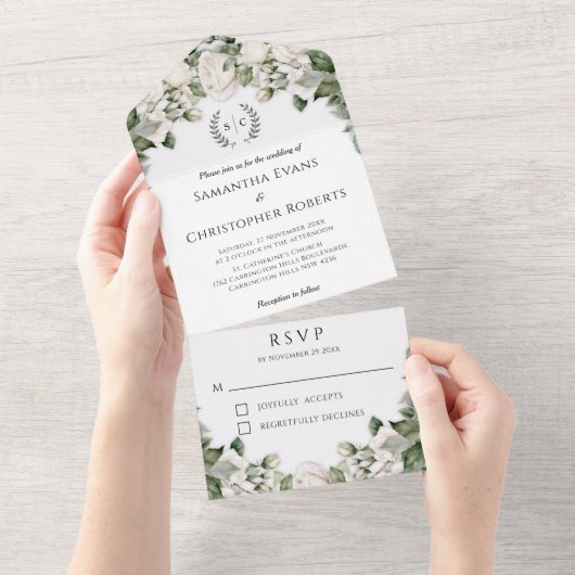 Roos Tuin Romance Bloemen Bruiloft All In One Uitnodiging (Afscheurbaar)