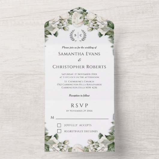 Roos Tuin Romance Bloemen Bruiloft All In One Uitnodiging (Binnen)