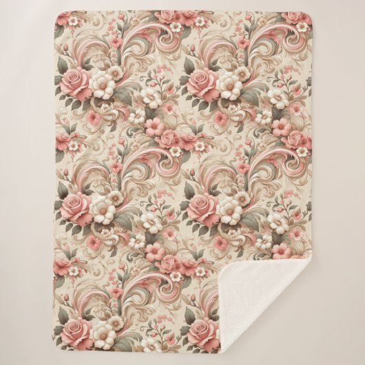  Roos Tuin Scrollwork Sherpa Deken (Voorkant)
