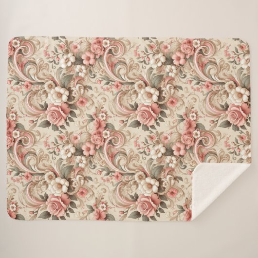  Roos Tuin Scrollwork Sherpa Deken (Voorkant (horizontaal))