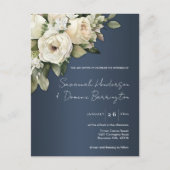 Roos Tuin Stoffig Blauw Huwelijksuitnodiging Briefkaart (Voorkant)