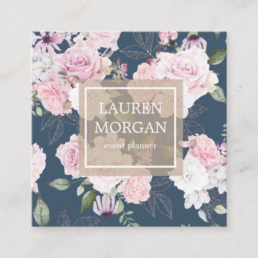 roos tuinelegant floreel vierkant visitekaartje (Voorkant)