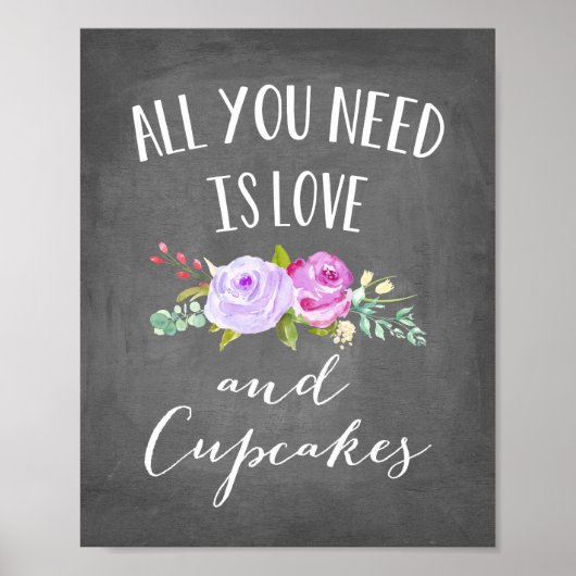 Roos Tuinliefde en Cupcakes Chalkboard Poster (Voorkant)