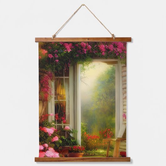 Roos tuinpoort hangend wandkleed (Voorkant)