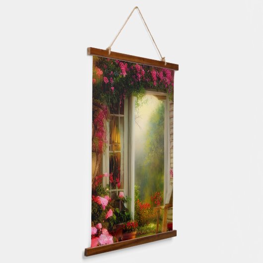 Roos tuinpoort hangend wandkleed (Gebogen)