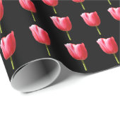 Roos Tulip Bloom tegen zwart Cadeaupapier (Rol Hoek)