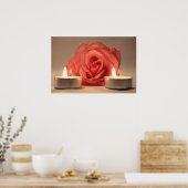 roos twee roze kaarsen foto poster (Keuken)