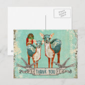 Roos Uil & Azure Deer Dank u Briefkaart (Voorkant / Achterkant)