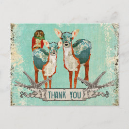 Roos Uil & Azure Deer Dank u Briefkaart