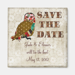Roos Uil Save the Date Wit Bloemen  Magnet