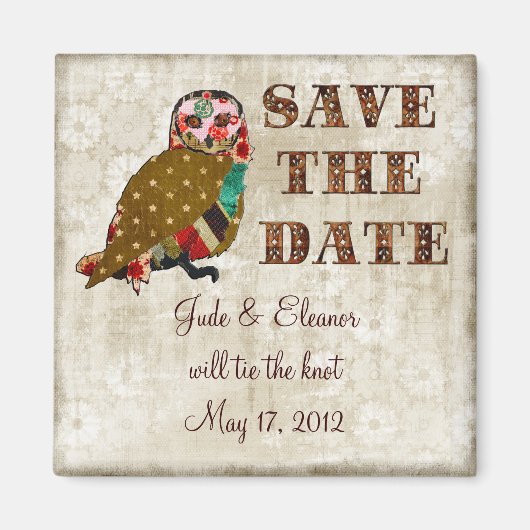 Roos Uil Save the Date Wit Bloemen Magnet (Voorkant)