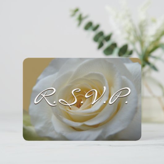 Roos Uitnodiging Gepersonaliseerd White Rose RSVP- (Staand voorkant)