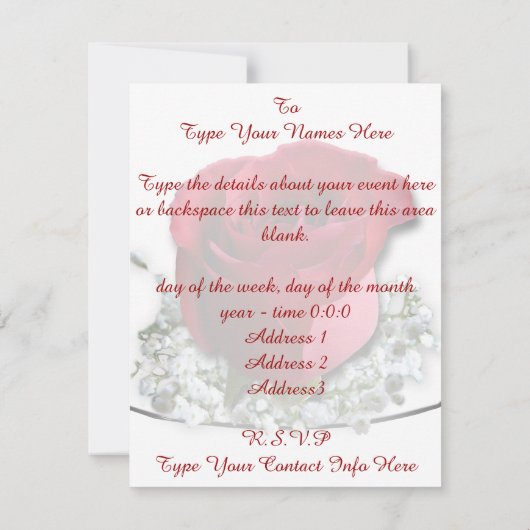 Roos Uitnodigingen Persoonlijke Rozen RSVP-kaarten (Achterkant)