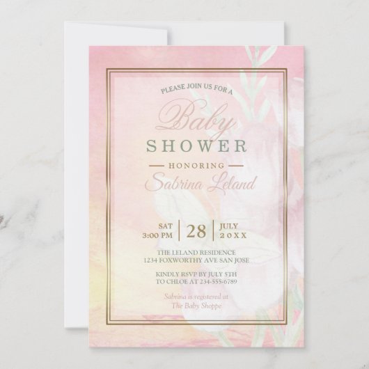 Roos van baby shower en Waterverf van koraal, vlin Kaart (Voorkant)