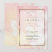 Roos van baby shower en Waterverf van koraal, vlin Kaart (Voorkant / Achterkant)