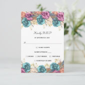 Roos van blauwe peach RSVP kaartje (Staand voorkant)