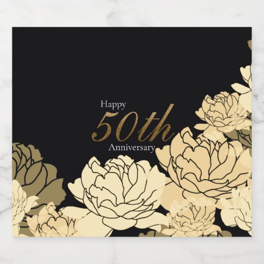 Roos van de 50e verjaardag van goud, tan en beige sparkling wijnetiket (Enkel label)