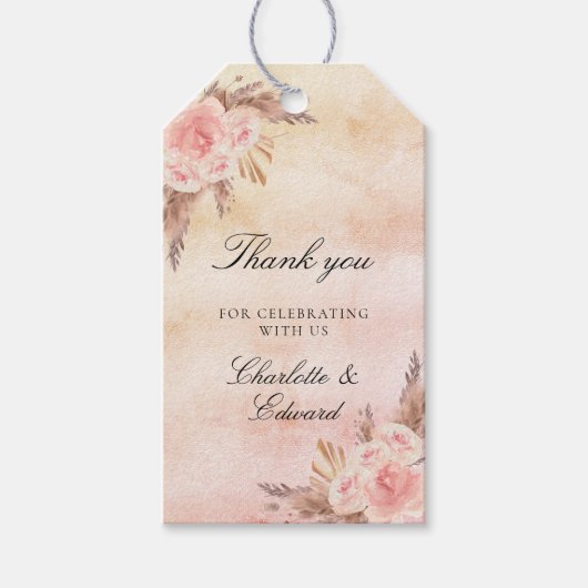 Roos van de bruidstaartpampas dank u cadeaulabel (Voorkant)