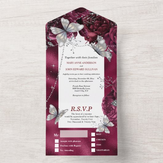 Roos van de bruine vlinder all in one uitnodiging (Binnen)