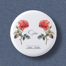 Roos van de geboortemaand Flower June Ronde Button 3,2 Cm