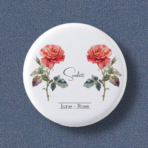 Roos van de geboortemaand Flower June Ronde Button 3,2 Cm
