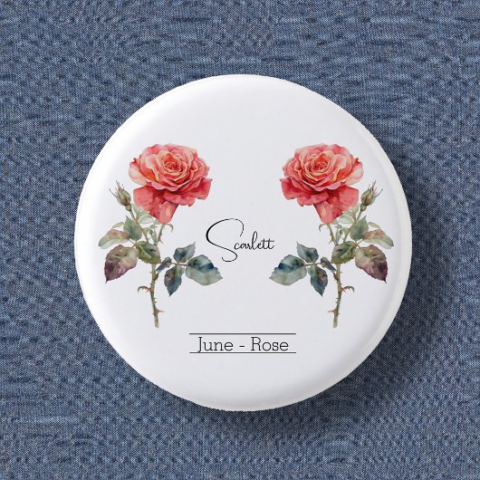 Roos van de geboortemaand Flower June Ronde Button 3,2 Cm