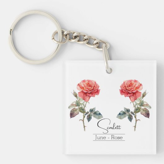 Roos van de geboortemaand Flower June Sleutelhanger (voorkant)